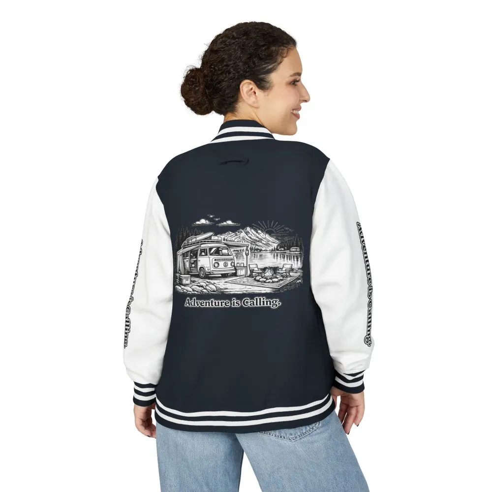 Unisex Heavyweight Letterman Jacket — "Adventure Is Calling" Travel Varsity Coat