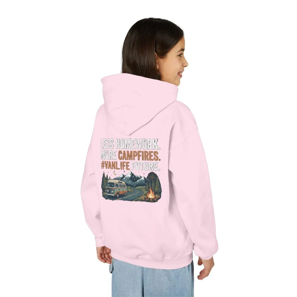 Youth Hoodie(Gildan) – Less Worry, More Campfires #VanLife Adventure Pullover