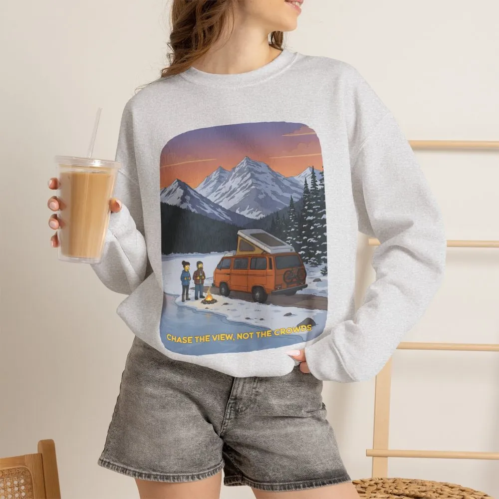 Unisex Heavy Blend™ Crewneck Sweatshirt — "Chase The Views-Not The Crowds"" Design Sitcom-Line