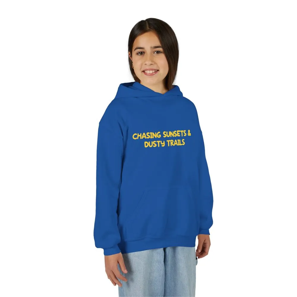Youth Hoodie(Gildan) – "Chasing Sunsets And Dusty Trails" (Design Sitcom-Line)