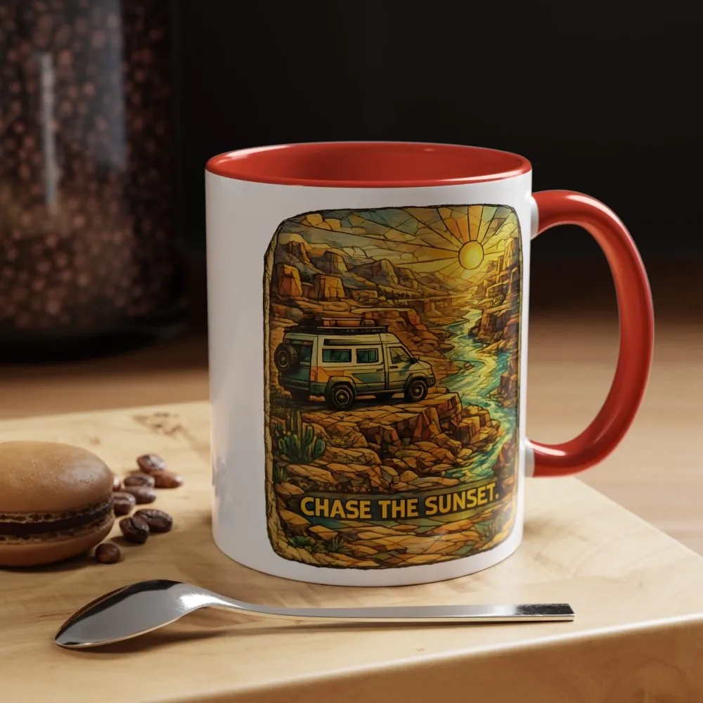 Accent Coffee Mug (11, 15oz) — "Chase The Sunset" Design Cubic-Line