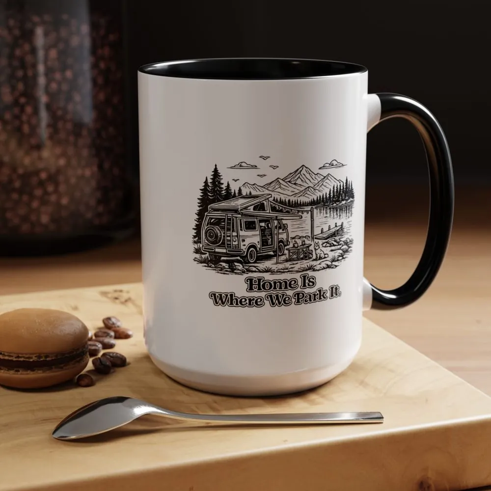 Accent Coffee Mug (11, 15oz) — "Home Is Where You Park It" Design Minimal-Line