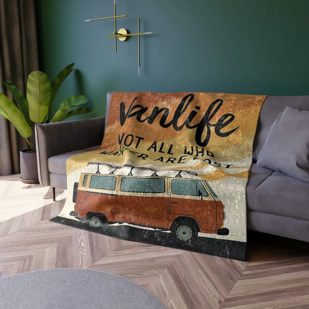 Crushed Velvet Blanket – “Not All Who Wander Are Lost” Cozy Retro Camper Throw