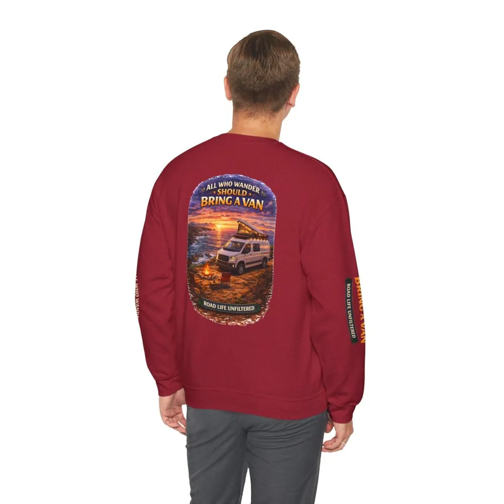 13784989412150627458_2048.jpeg Unisex Heavy Blend™ Crewneck Sweatshirt — "All Who wander Should Bring A Van" Design Scenic-Line