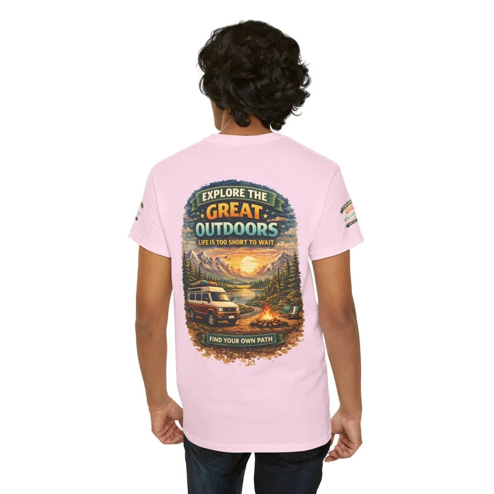 Unisex Heavy Cotton Tee — "Explore The Great Outdoors" Design Scenic-Line
