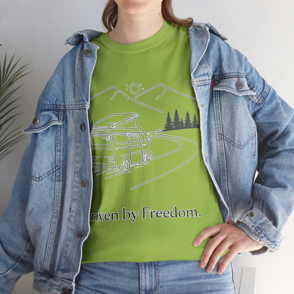 Unisex Heavy Cotton Tee — "Driven By Freedom" Design Minimal-Line