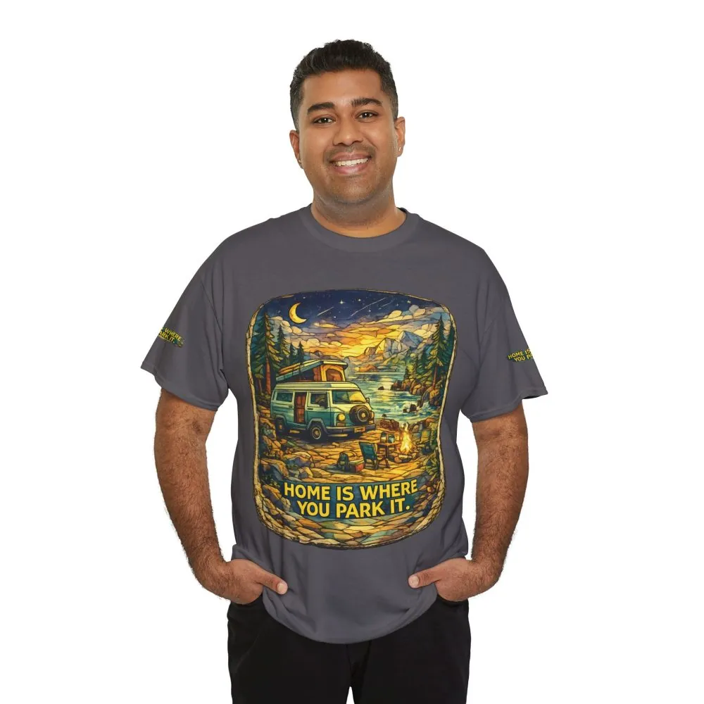 Unisex Heavy Cotton Tee — "Home Is Where You Park It" Design Cubic-Line