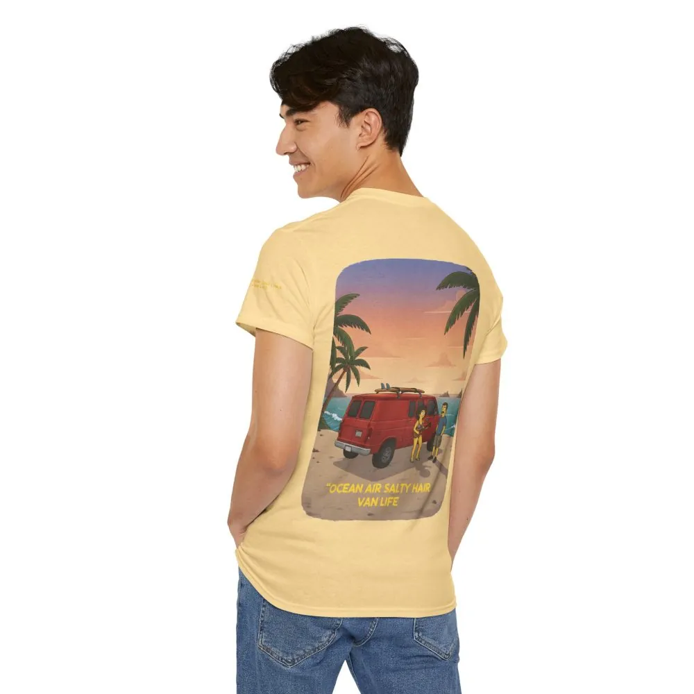 Unisex Heavy Cotton Tee — "Ocean Air Salty Hair Van Life" Design Sitcom-Line
