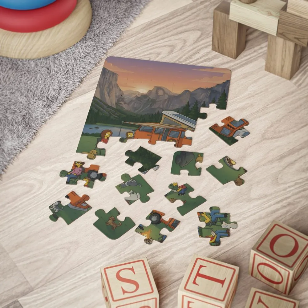 Kids' 30‑Piece Camping Puzzle — Family Van Campfire Scene for Children