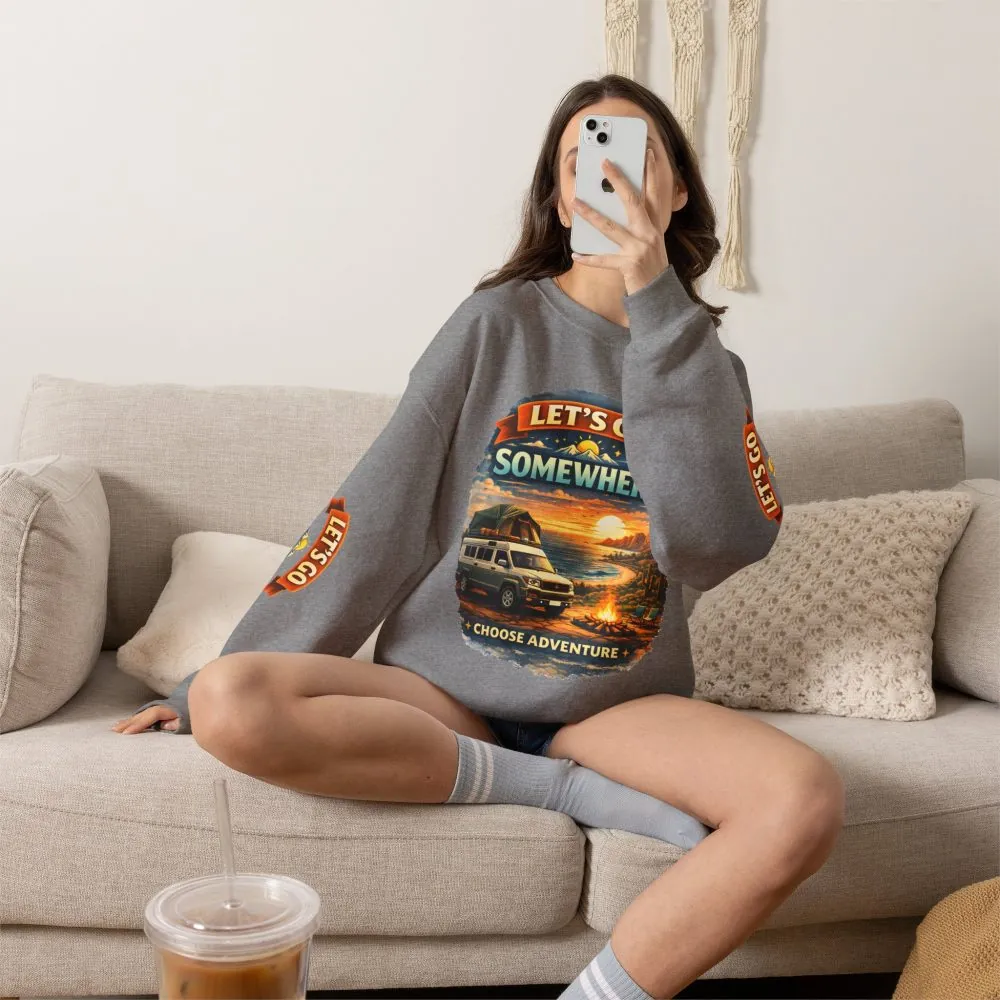 Unisex Heavy Blend™ Crewneck Sweatshirt — "Lets Go Somewhere" Design Scenic-Line