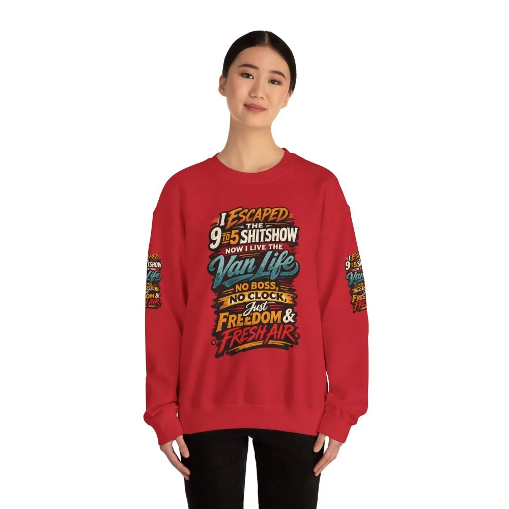 Unisex Heavy Blend™ Crewneck Sweatshirt — "I Escaped The 9 To 5" Design F**K-Line