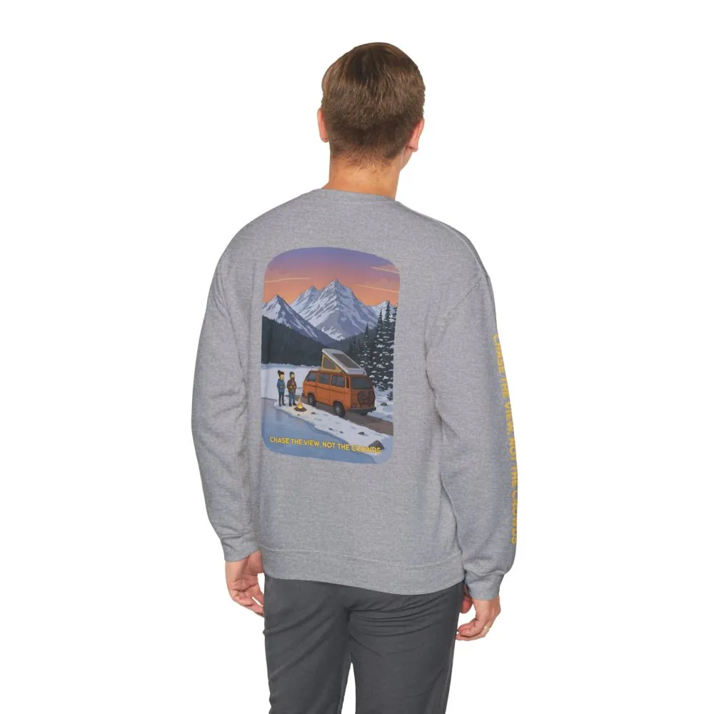 Unisex Heavy Blend™ Crewneck Sweatshirt — "Chase The Views-Not The Crowds"" Design Sitcom-Line
