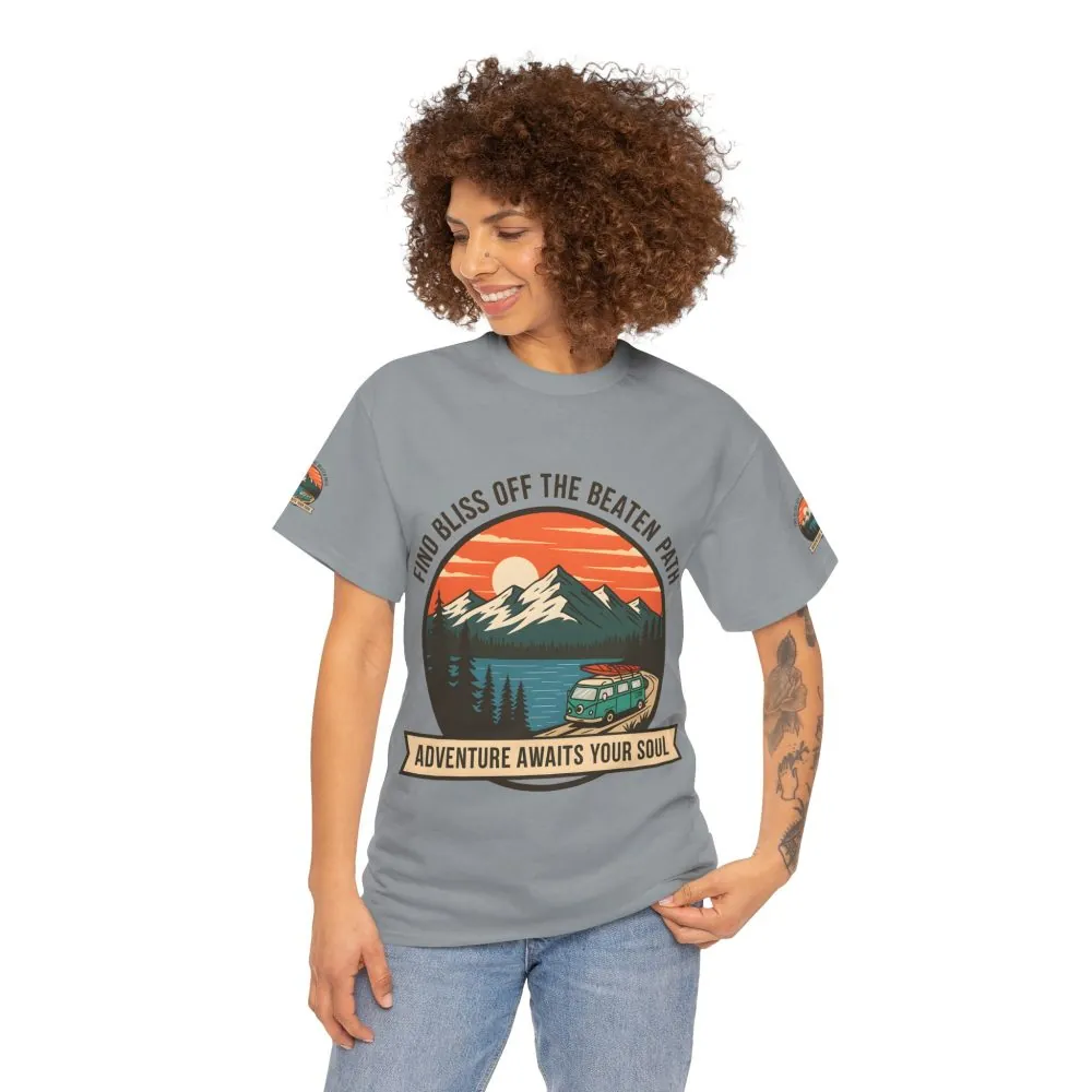 Unisex Heavy Cotton Tee — "Find Bliss Off the Beaten Path" Mountain & Camper T‑Shirt