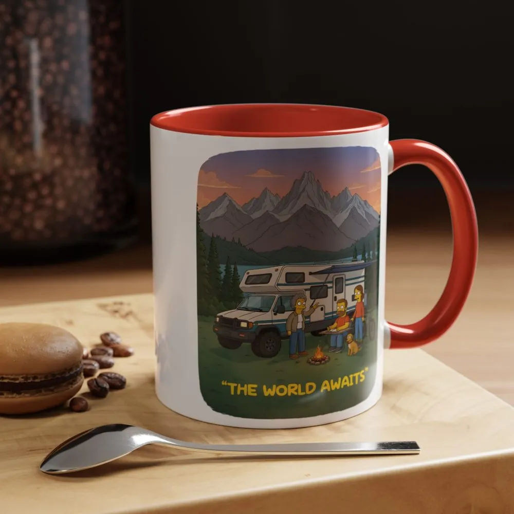 Accent Coffee Mug (11, 15oz) — "The World Awaits" Design Sitcom-Line
