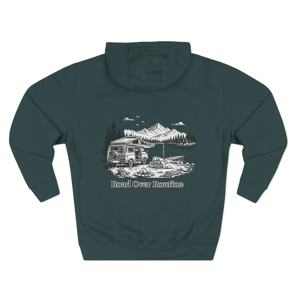 13817955066310253549_2048.jpeg Three-Panel Fleece Hoodie - "Road Over Routine" Design Minimal-Line