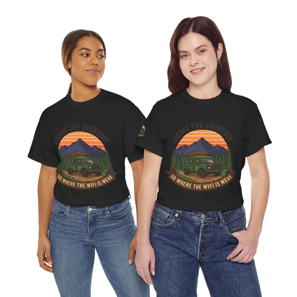 Unisex Heavy Cotton Tee — "Go Where the WiFi Is Weak" Adventure Shirt