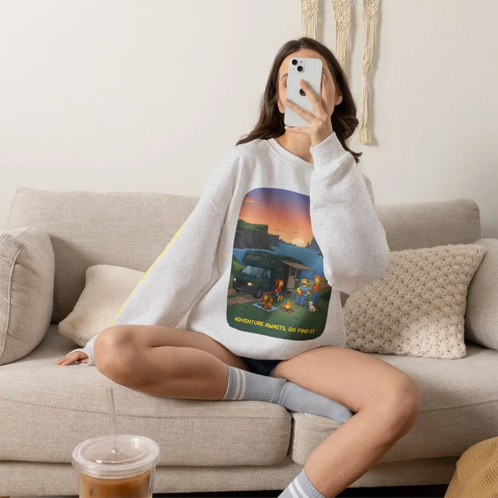 Unisex Heavy Blend™ Crewneck Sweatshirt — "Adventure Awaits-Go Find It"" Design Sitcom-Line