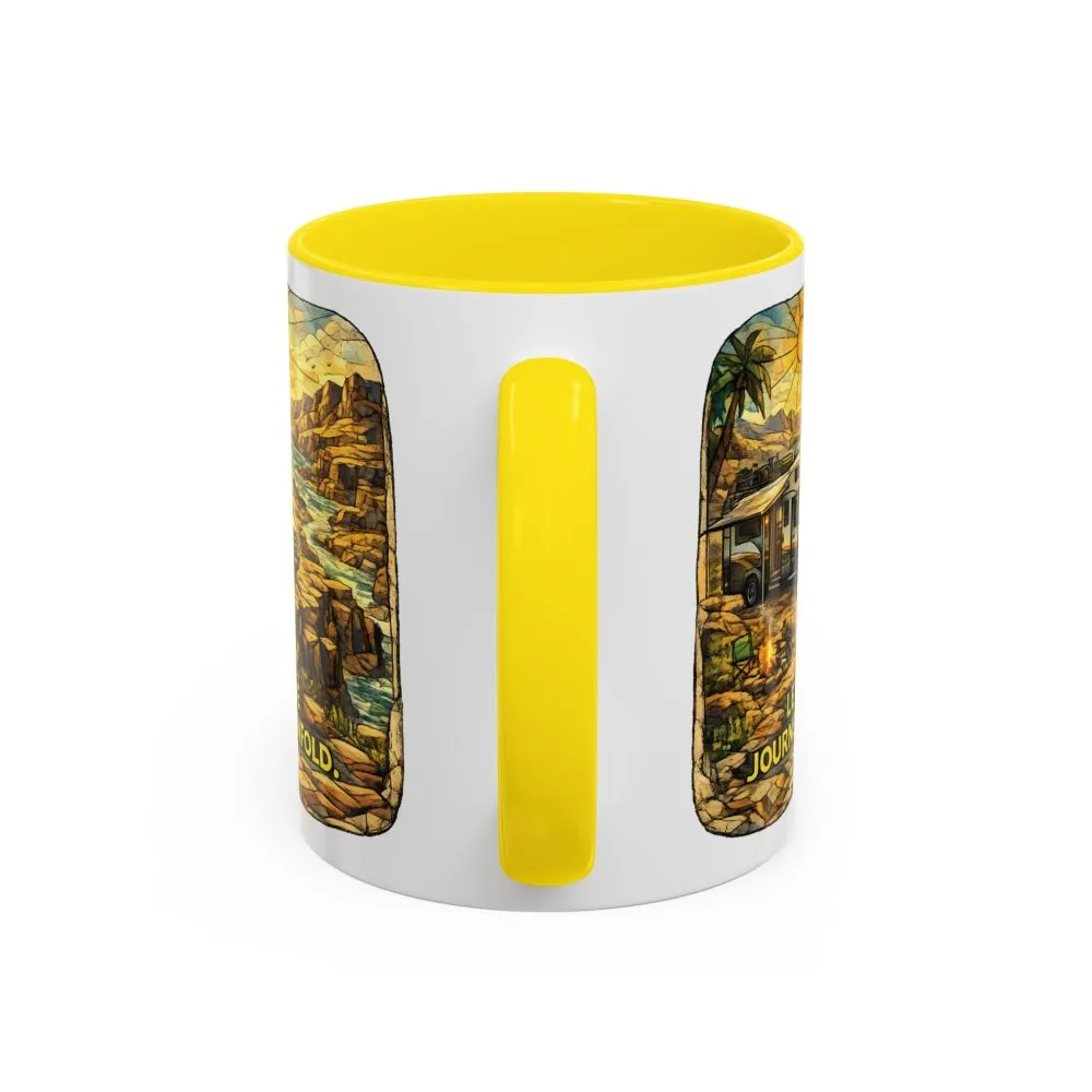 Accent Coffee Mug (11, 15oz) — "Let The Journey Unfold" Design Cubic-Line