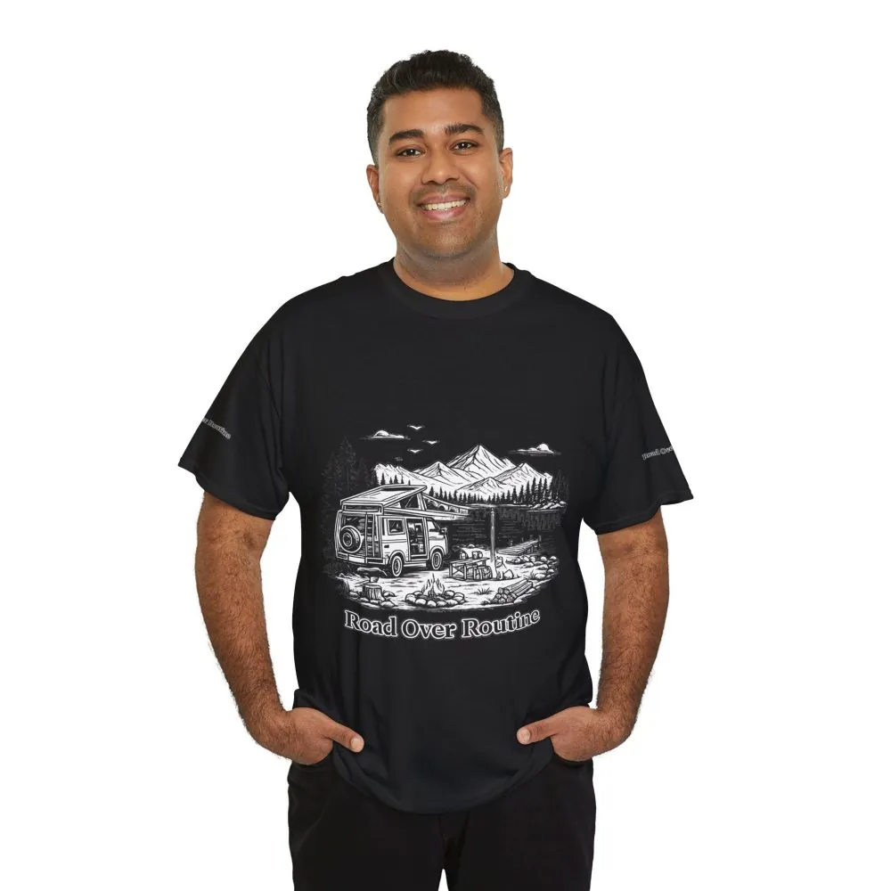 13851328596107490839_2048.jpeg Unisex Heavy Cotton Tee — "Road Over Routine" Design Minimal-Line