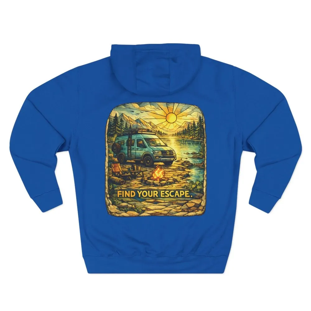 Three-Panel Fleece Hoodie - "Find Your Escape" Design Cubic-Line