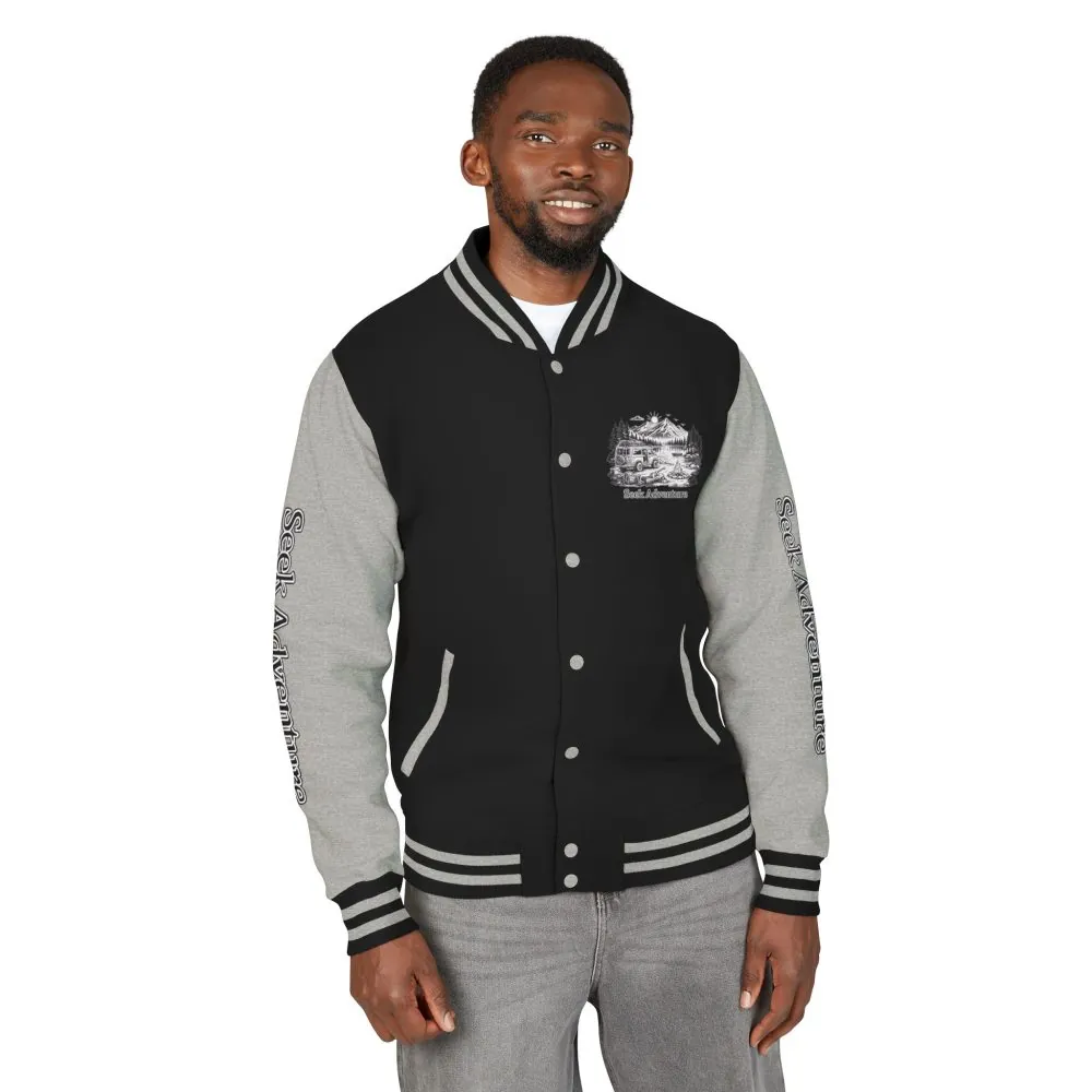 Unisex Heavyweight Letterman Jacket — "Seek Adventure" Travel Varsity Coat
