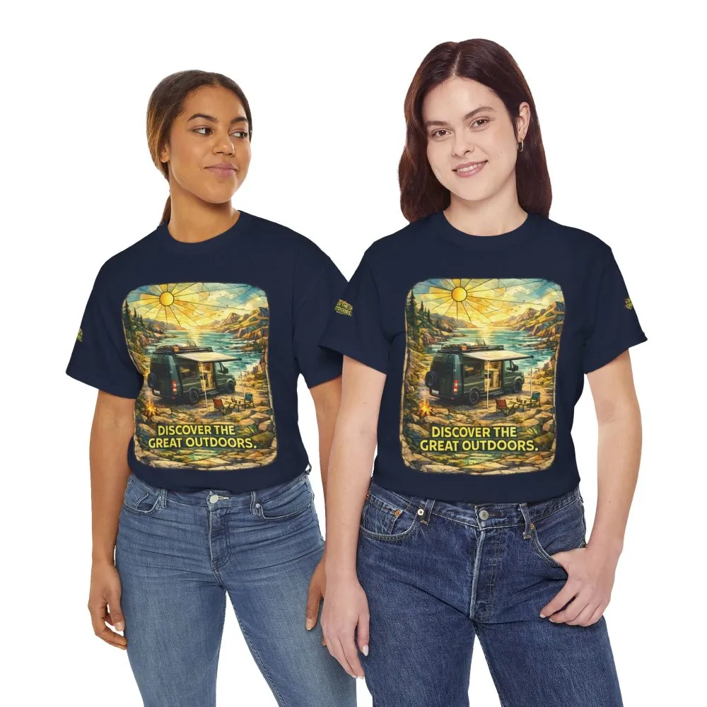 Unisex Heavy Cotton Tee — "Discover The Great Outdoors" Design Cubic-Line