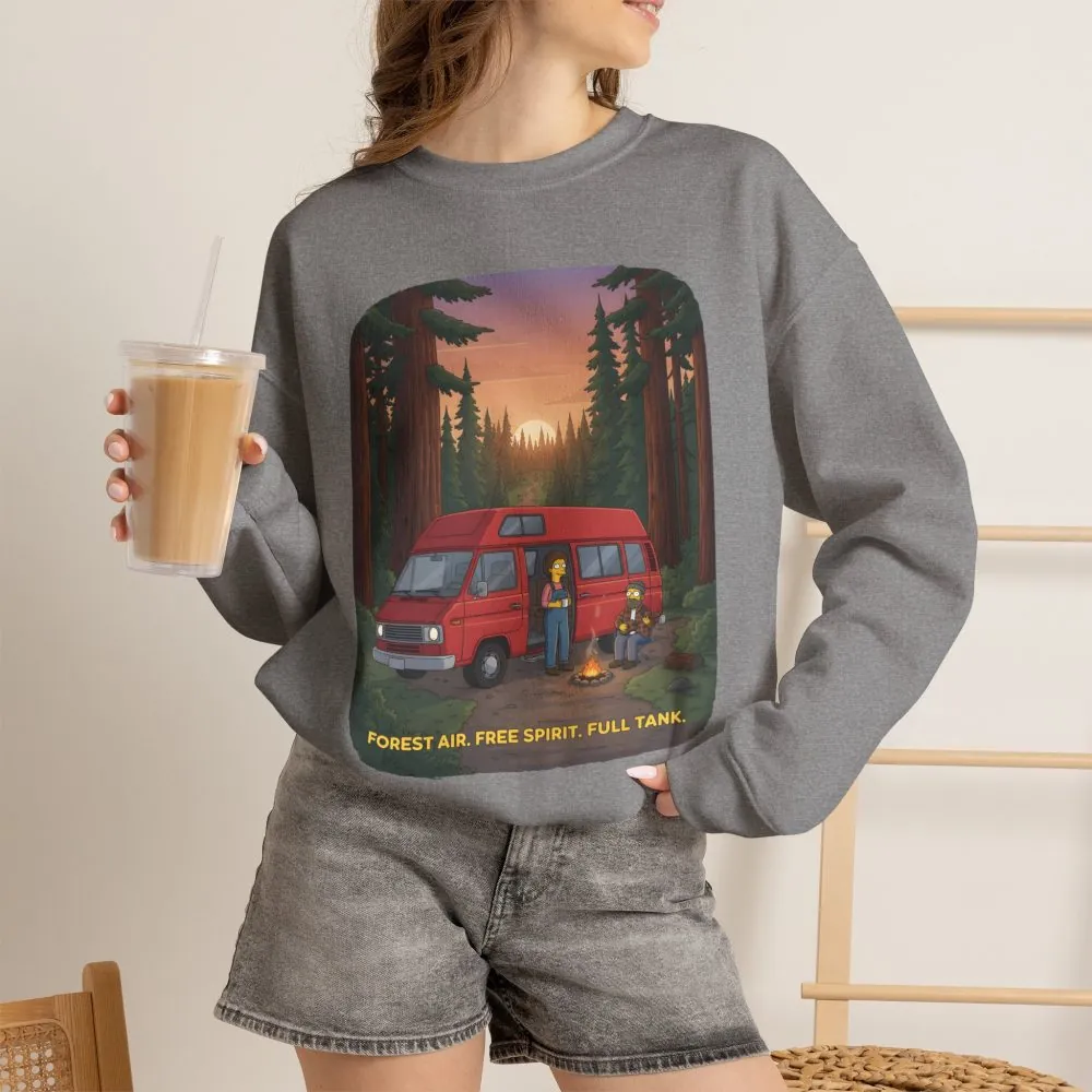 Unisex Heavy Blend™ Crewneck Sweatshirt — "Forest Air Free Spirit Full Tank" Design Sitcom-Line