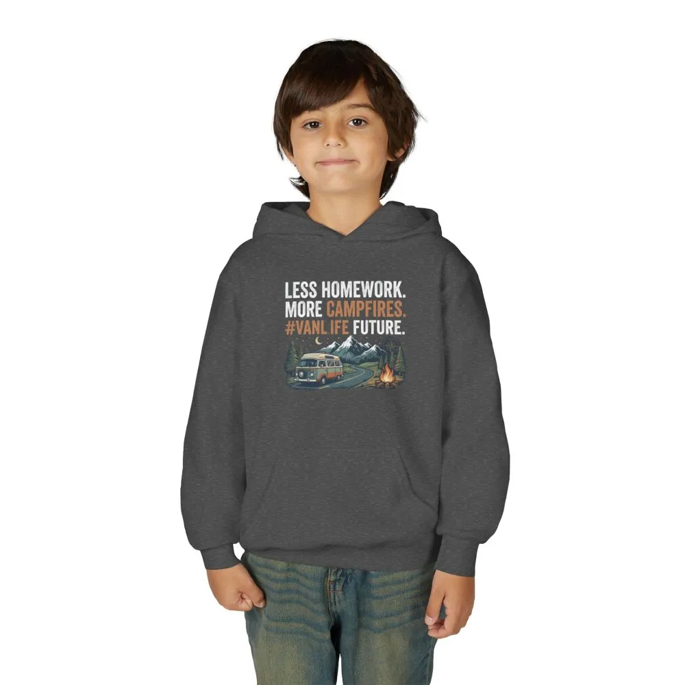 Youth Hoodie(Gildan) – Less Worry, More Campfires #VanLife Adventure Pullover