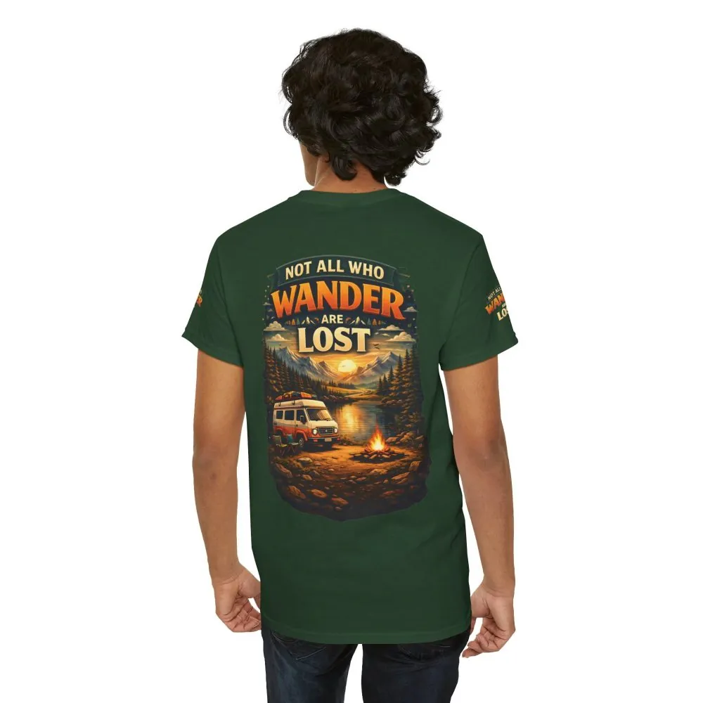 Unisex Heavy Cotton Tee — "Not All Who Wander Are Lost" Design Scenic-Line