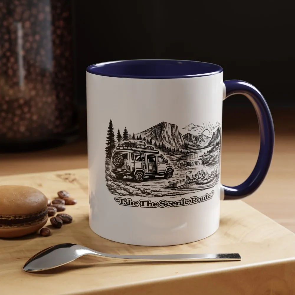 Accent Coffee Mug (11, 15oz) — "Take The Scenic Route" Design Minimal-Line