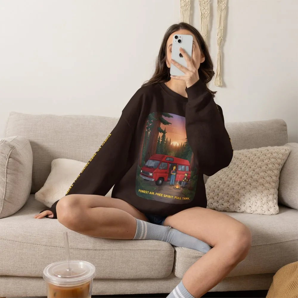Unisex Heavy Blend™ Crewneck Sweatshirt — "Forest Air Free Spirit Full Tank" Design Sitcom-Line