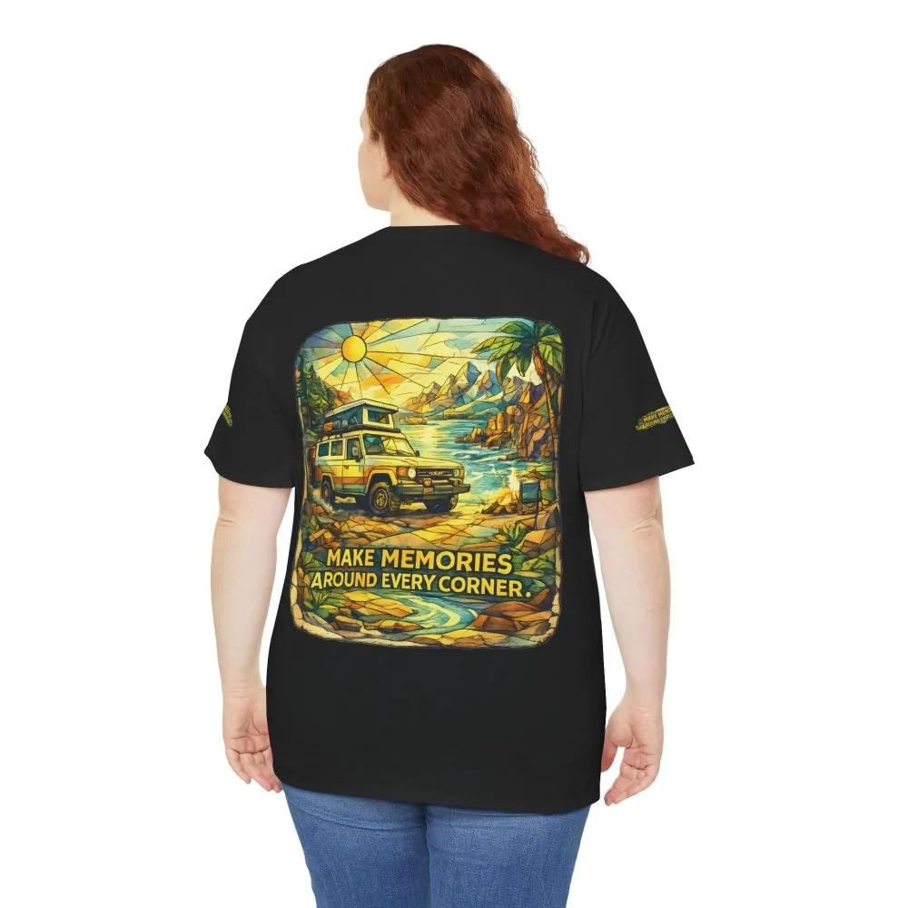 Unisex Heavy Cotton Tee — "Make Memories Around Every Corner" Design Cubic-Line