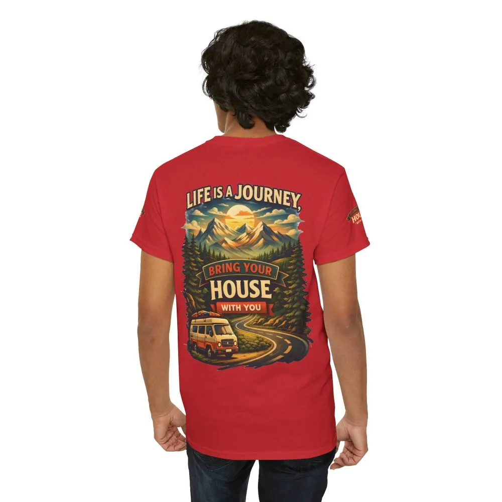 Unisex Heavy Cotton Tee — "Live Is A Journey-Bring Your House With You" Design Scenic-Line