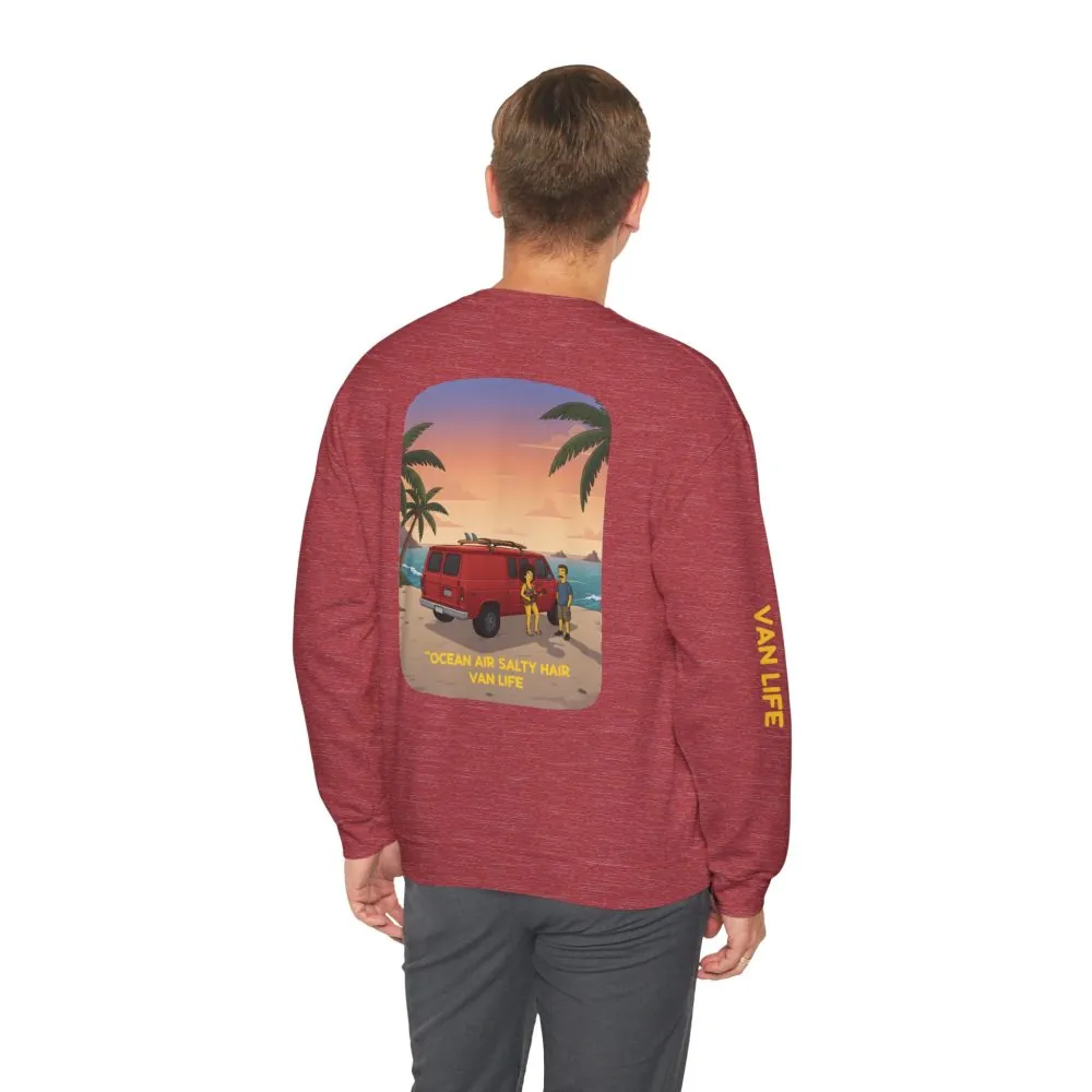 13911891136766946969_2048.jpeg Unisex Heavy Blend™ Crewneck Sweatshirt — "Ocean Air Salty Hair Van Life" Design Sitcom-Line
