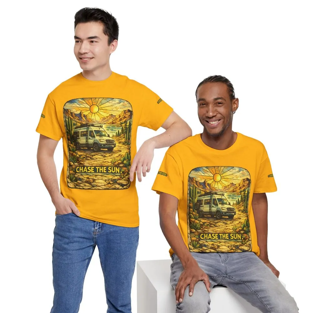 Unisex Heavy Cotton Tee — "Chase The Sun" Design Cubic-Line
