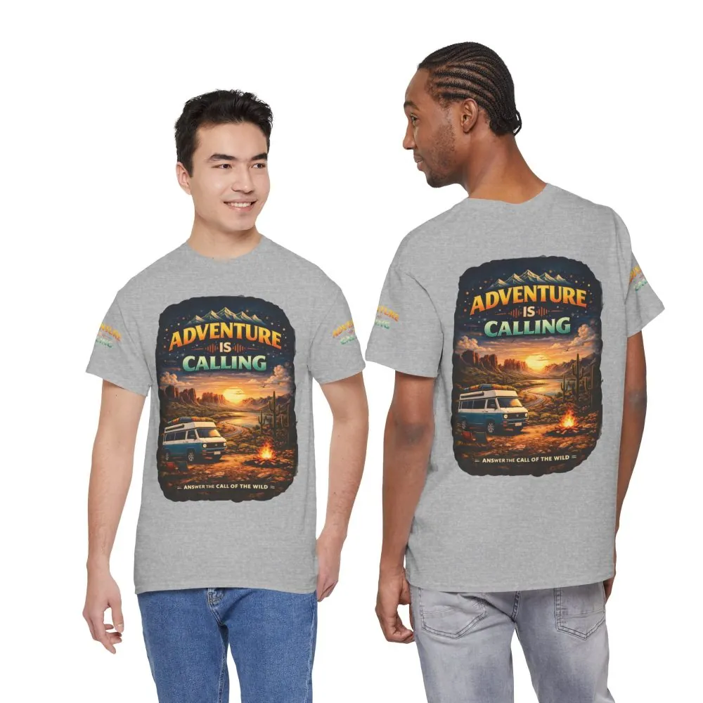 Unisex Heavy Cotton Tee — "Adventure Is Calling" Design Scenic-Line