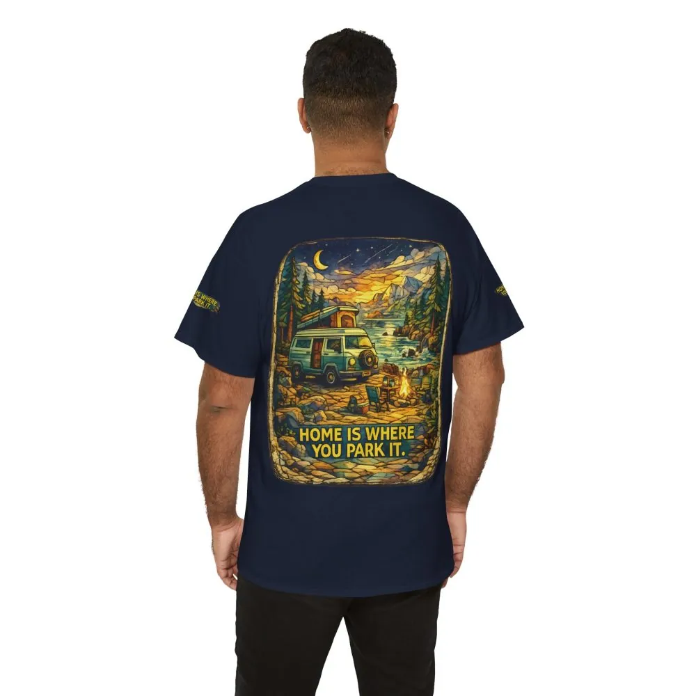 Unisex Heavy Cotton Tee — "Home Is Where You Park It" Design Cubic-Line