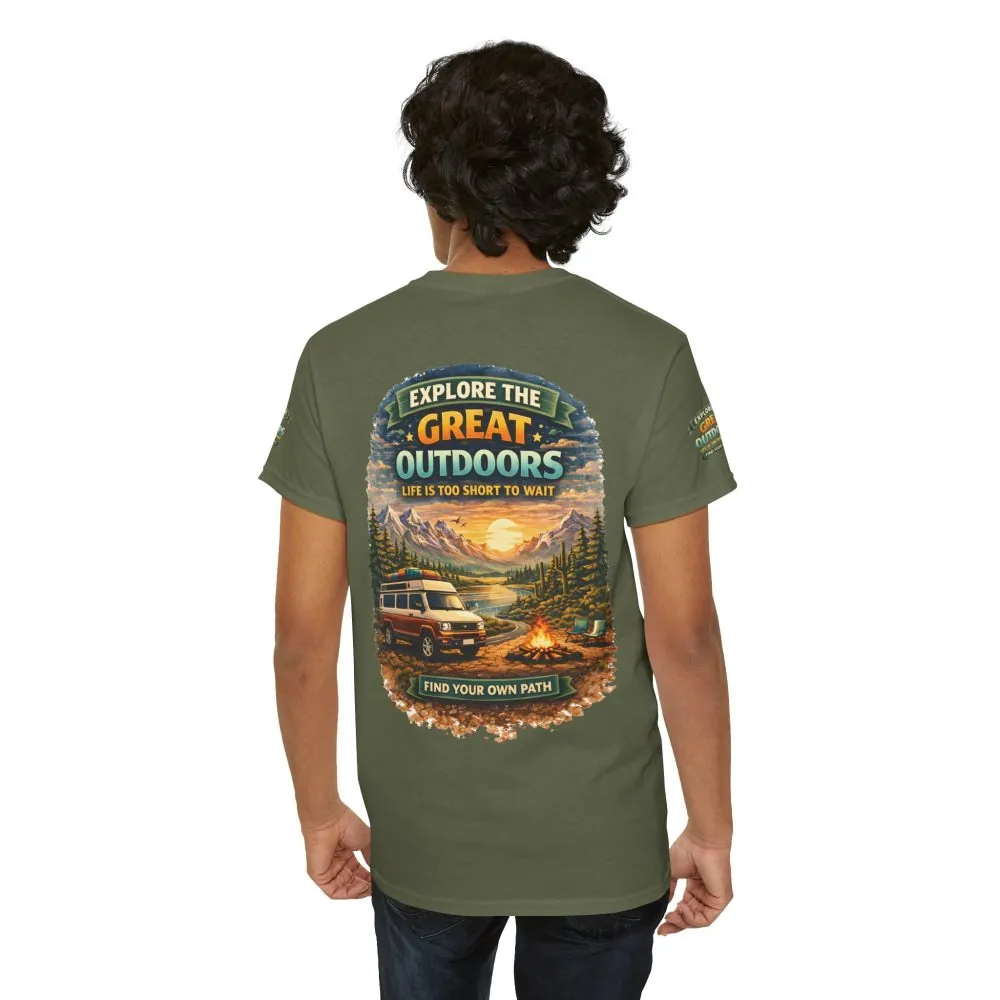 Unisex Heavy Cotton Tee — "Explore The Great Outdoors" Design Scenic-Line