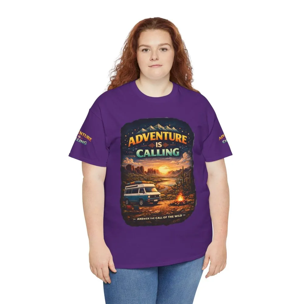 Unisex Heavy Cotton Tee — "Adventure Is Calling" Design Scenic-Line
