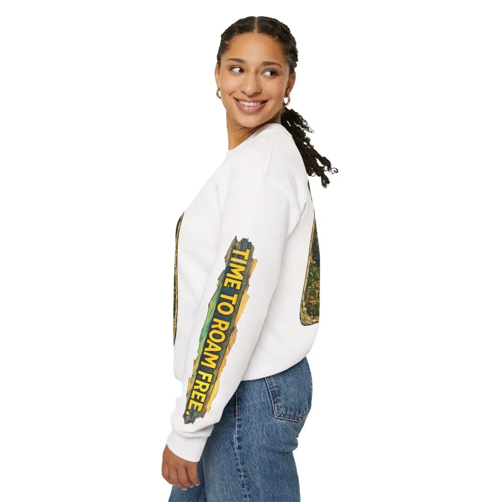 Unisex Heavy Blend™ Crewneck Sweatshirt — "Time To Roam Free" Design Cubic-Line