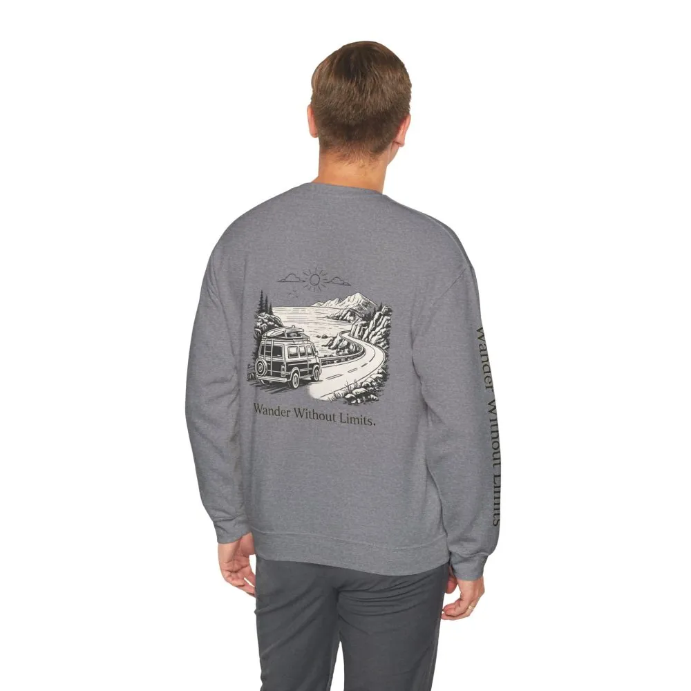 Unisex Heavy Blend™ Crewneck Sweatshirt — "Wander Without Limits" Design Minimal-Line