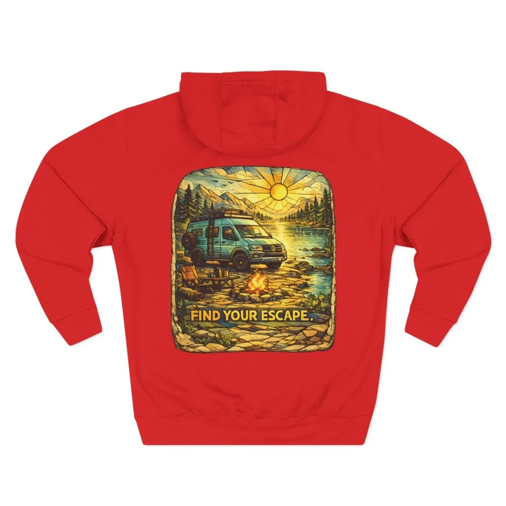 Three-Panel Fleece Hoodie - "Find Your Escape" Design Cubic-Line