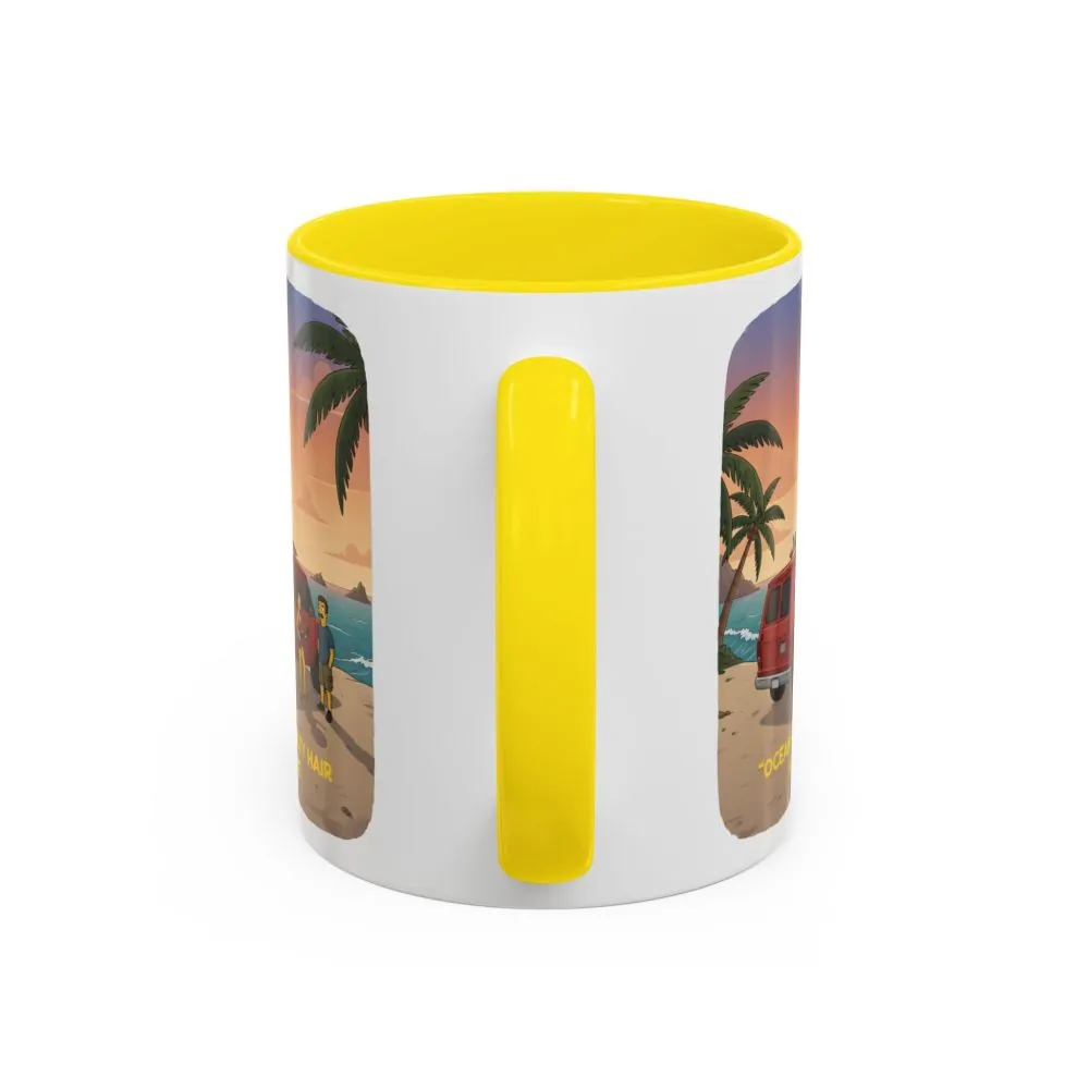 Accent Coffee Mug (11, 15oz) — "Ocean Air Salty Hair Van Life" Design Sitcom-Line
