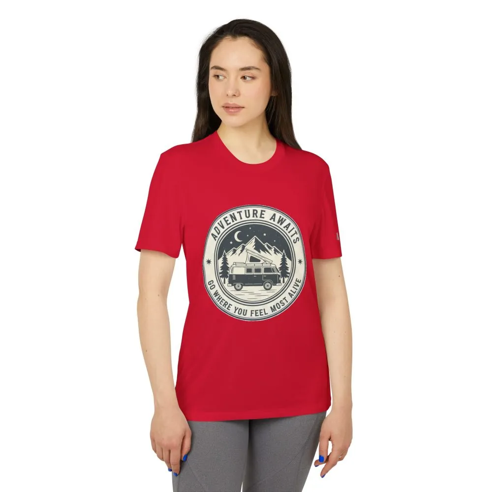 T-Shirt(Adidas) - 'Adventure Awaits-Go Where You Feel Most Alive' (Front + back printed)