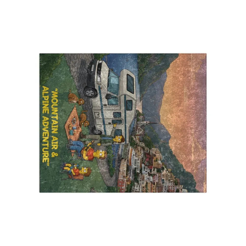 Crushed Velvet Blanket —"Mountain Air-Alpine Adventure" Design Sitcom-Line (Campervan)