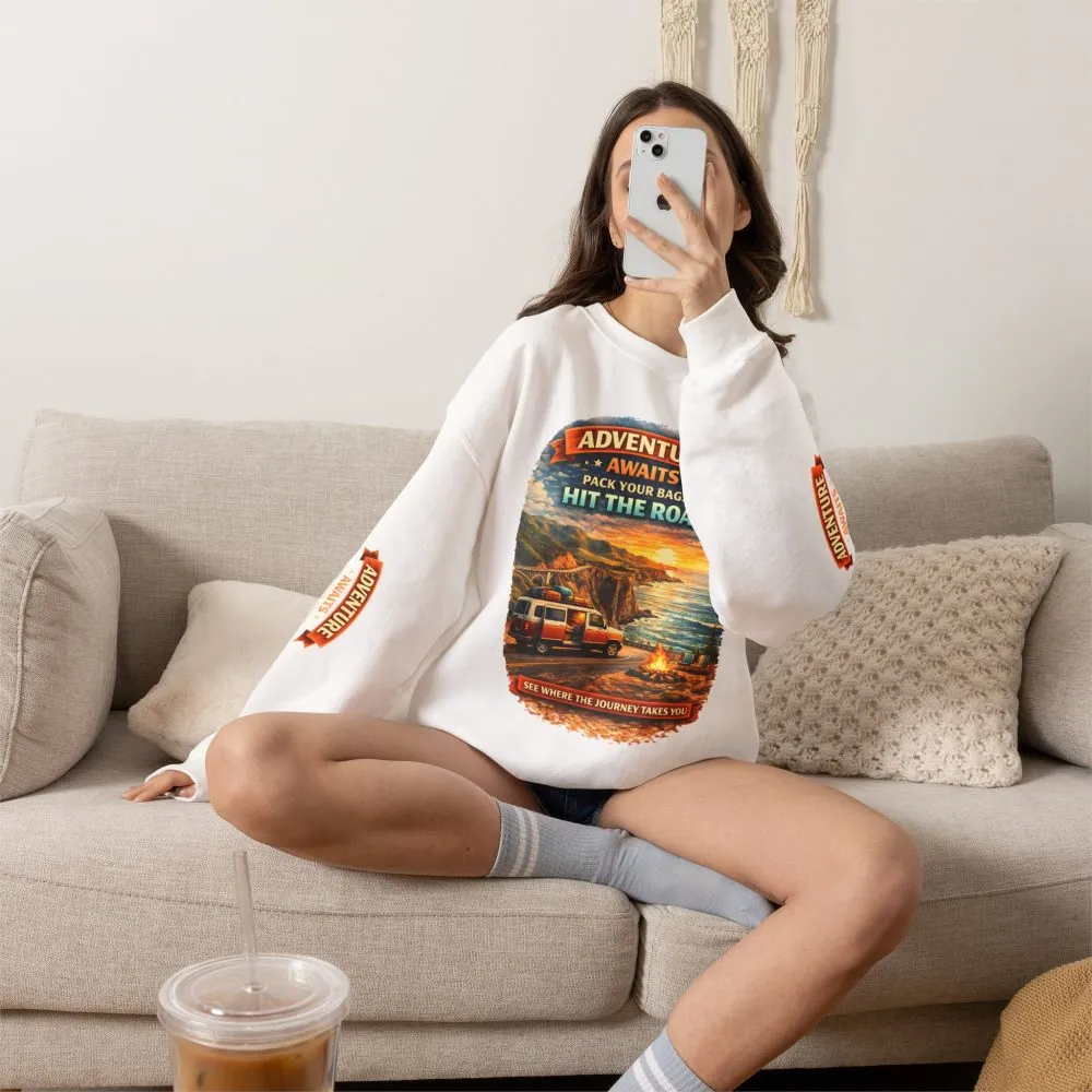 13989732661020141301_2048.jpeg Unisex Heavy Blend™ Crewneck Sweatshirt — "Adventure Awaits-Pack Your Bags" Design Scenic-Line
