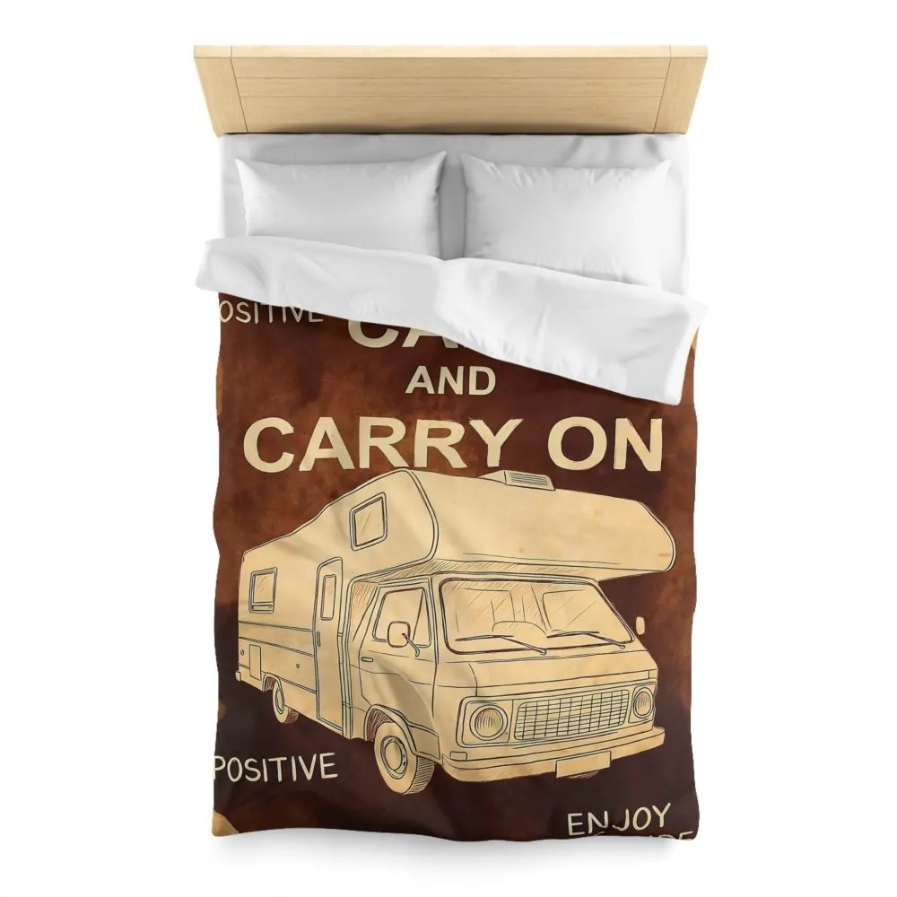 Duvet Cover - "Keep Calm and Carry On" RV Camper Retro Travel Microfiber Duvet