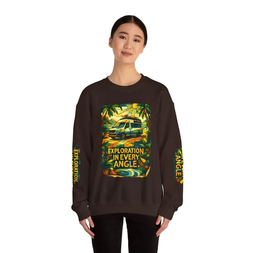 Unisex Heavy Blend™ Crewneck Sweatshirt — "Exploration In Every Angle" Design Cubic-Line