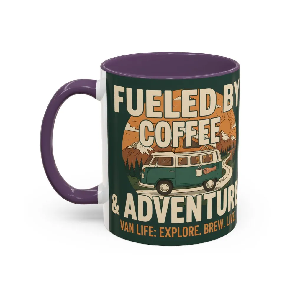 Accent Coffee Mug (11, 15oz) — "Fueled by Coffee & Adventure"