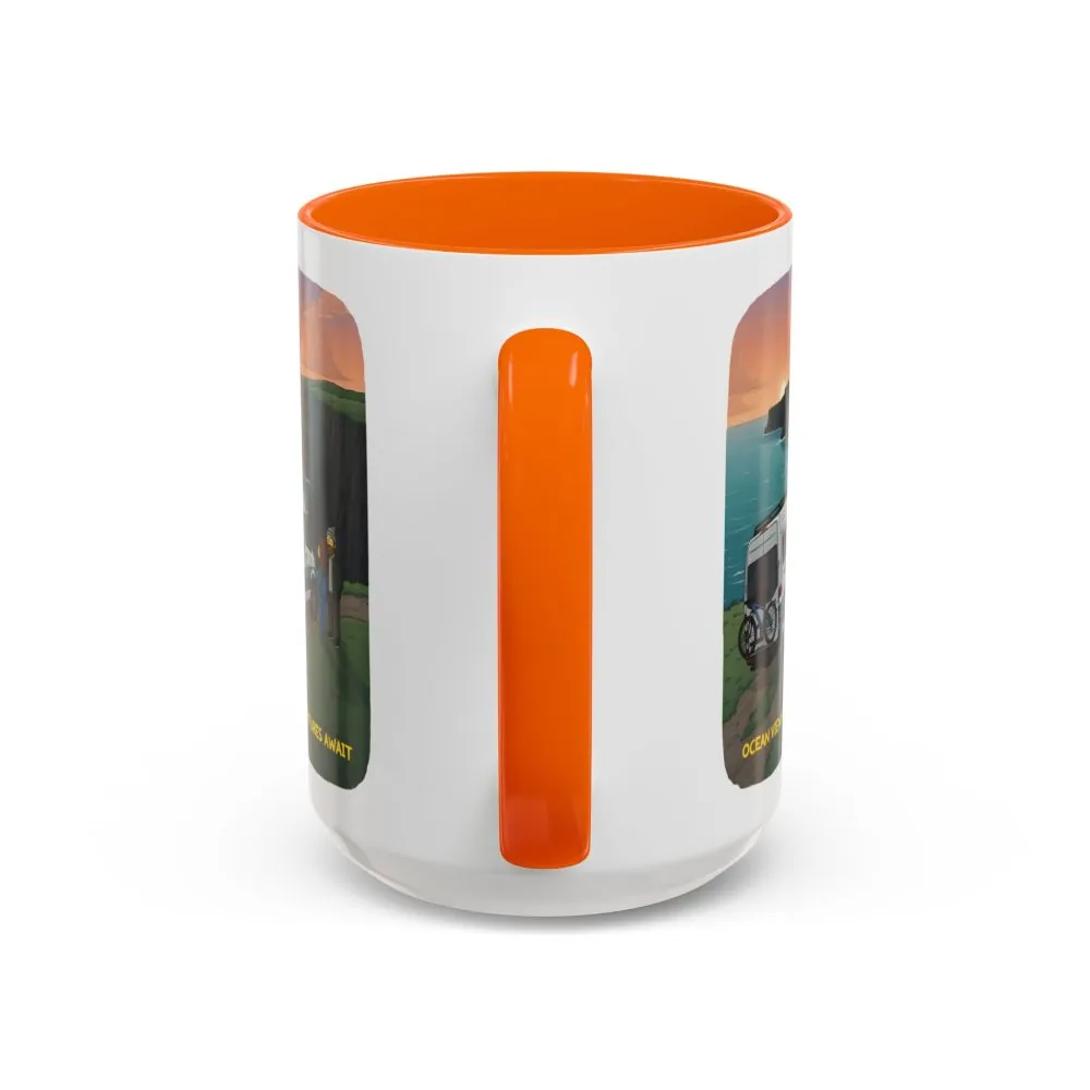 Accent Coffee Mug (11, 15oz) — "Ocean Views-Adventures Awaits" Design Sitcom-Line